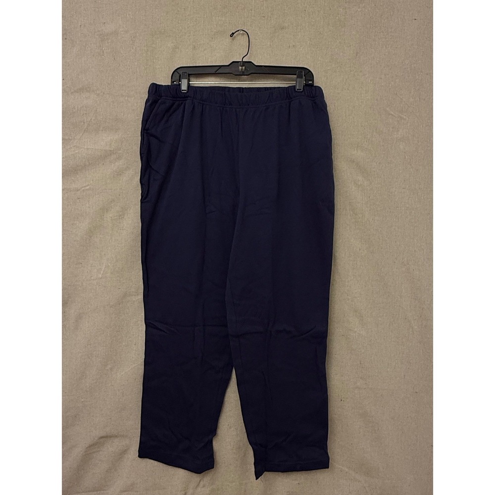 Woman Within Navy Blue Pull On Elastic Waist Pants Petite 1X 22/24 Straight Leg